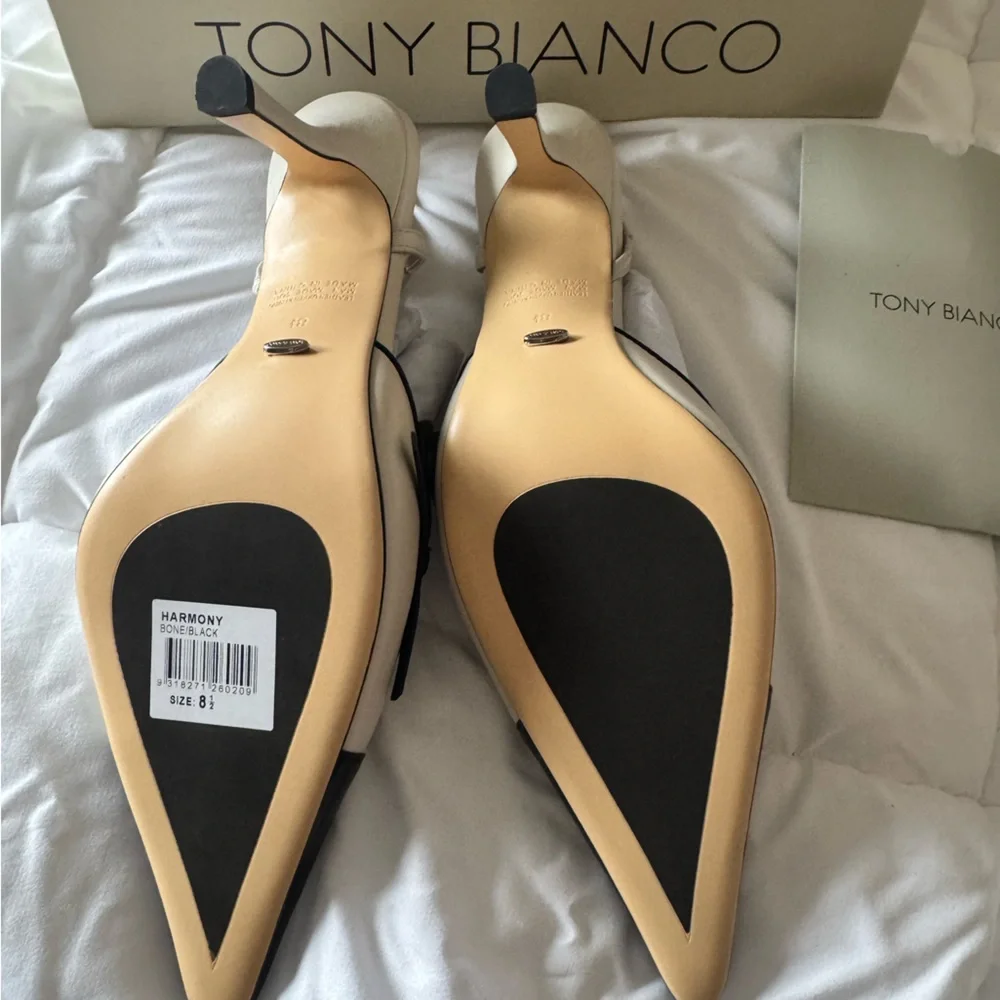 Tony Bianco Two-Tone Slingback Pointed Toe Heel - Bone & Black - Picture 3 of 5